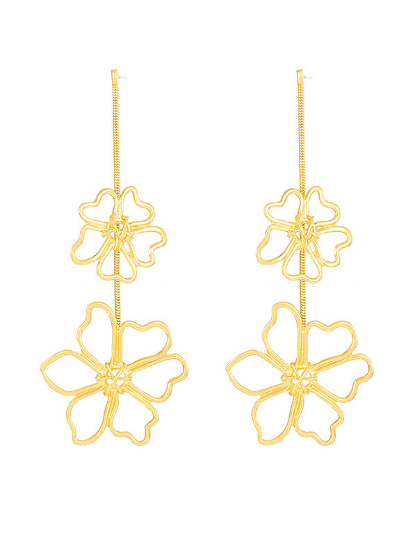 Flower Shape Hollow Solid Color Drop Earrings