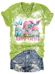 Happy Easter Bunny Gnome Bleaching V Neck T-shirt