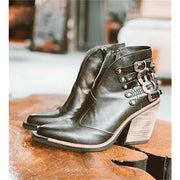 Rivet High Heel Chunky Heel Pointed Toe Elegant Casual Outdoor Daily Leather Zipper Ankle Boots