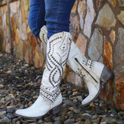 Women Fashion Knee High Leather Boots Revit Vintage Cowboy Boots