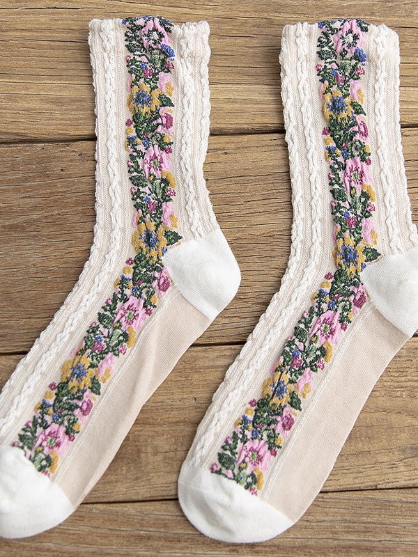 Vintage Floral Jacquard Cozy Socks