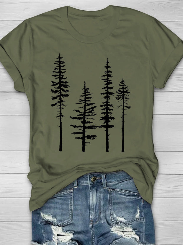 Pine Tree Printed Casual T-Shirts