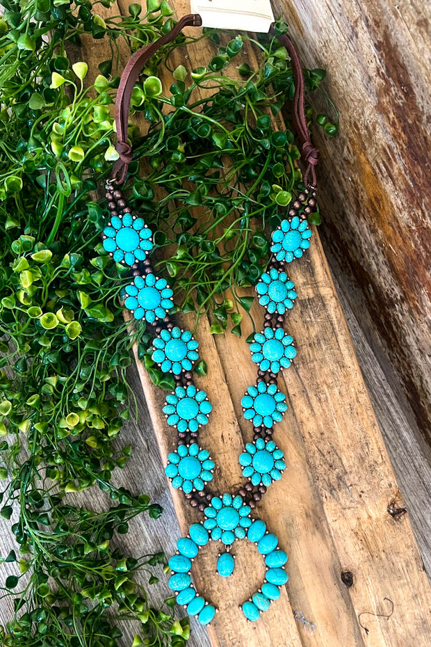 Copper Western Horseshoe Necklace -Turquoise