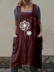 Dandelion Printed Cotton Linen Vest Dress