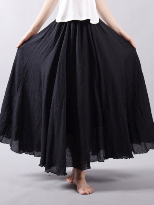 Casual A-Line Elastic Waist Solid Color Skirts