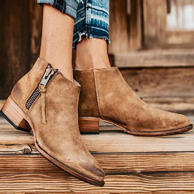 Zipper Low Heel All Season Booties