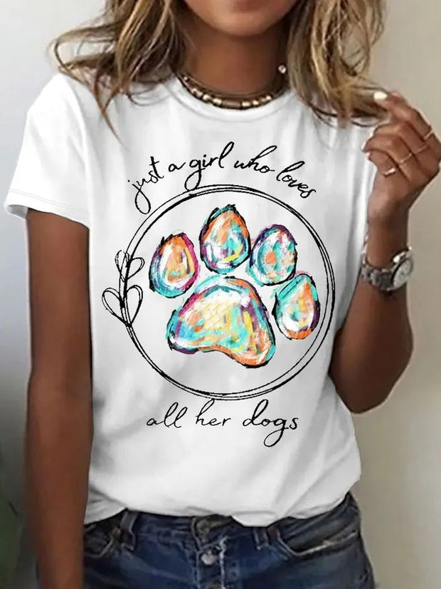 Just A Girl Who Loves All Her Dogs Print Women's T-shirt