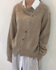 Women Pure Colour Fashion Irregular Knitwear Slanting Buckle Cardigan