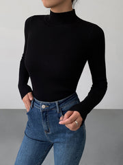 Mockneck Rib Long Sleeve Knit Top