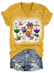 Fat Tuesday Mardi Gras Glitter V-Neck T-Shirt