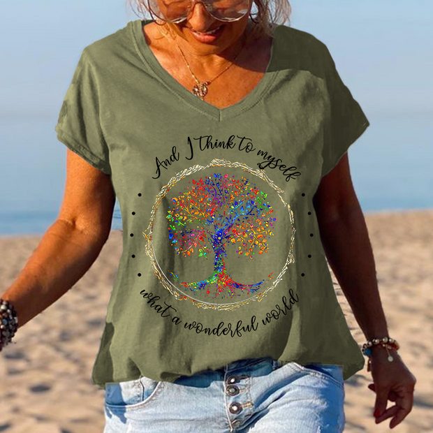 And I Think To Myself Multicolored Tree Printed Graphic Tees