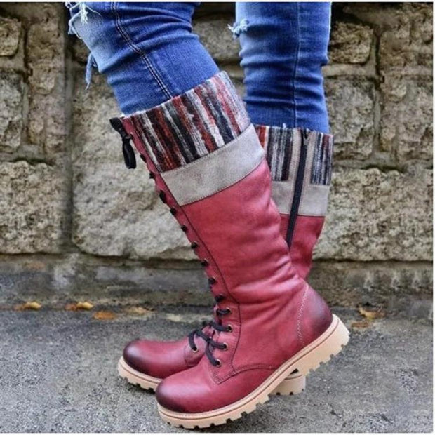 Mid-high Barrel Low Heeled Wool Stitching Martin Boots Shoes