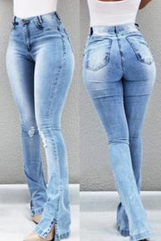 High Waist Ripped Slit Jeans