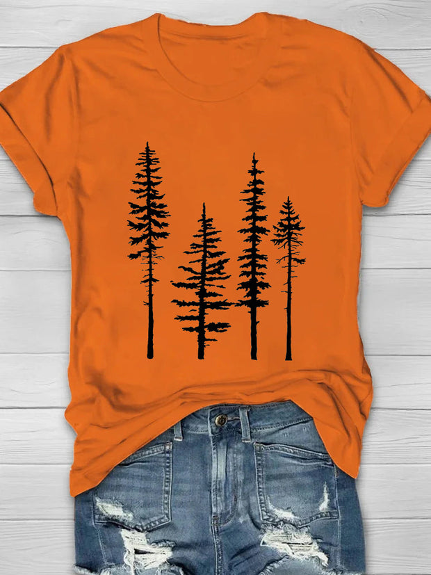 Pine Tree Printed Casual T-Shirts