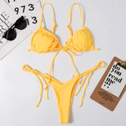 Split bikini swimsuit solid color new female bikini sexy strappy swimwear