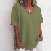 Solid color V-neck short-sleeved plus size women's T-shirt