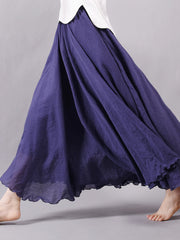 Casual A-Line Elastic Waist Solid Color Skirts