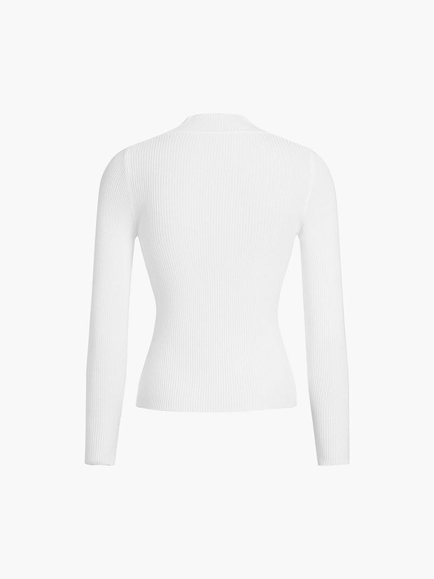 Mockneck Rib Long Sleeve Knit Top