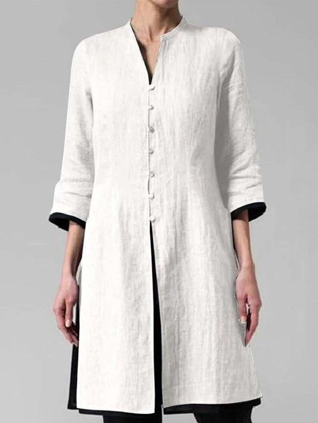 Solid Color Irregular Cotton and Linen Long Shirt