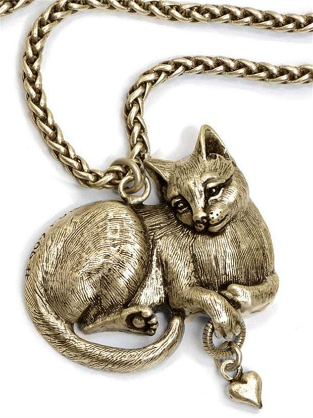 Vintage Mystery Cat Pendant Necklace