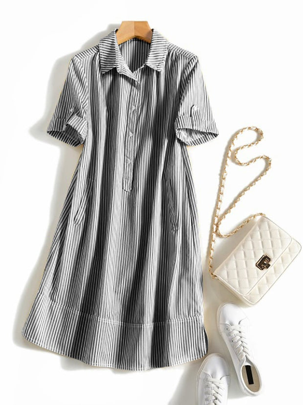 Fashion Casual Striped Shirt Dress