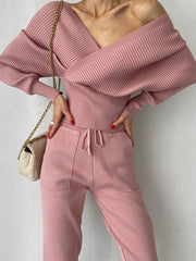 Stylish Bat-sleeved Off Shoulder  Two-piece Set