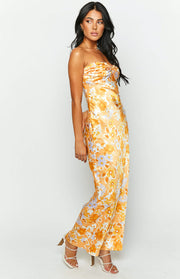 Ashley Orange Floral Formal Maxi Dress