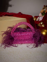 Cinta Rhinestone Feather Fringe Clutch In Purple