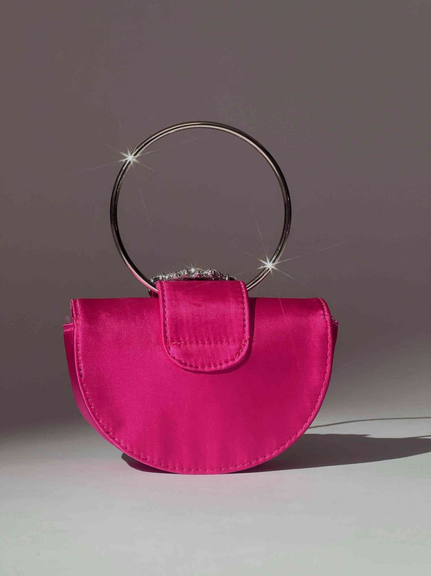 Dorothea Satin Crystal Clutch In Hot Pink