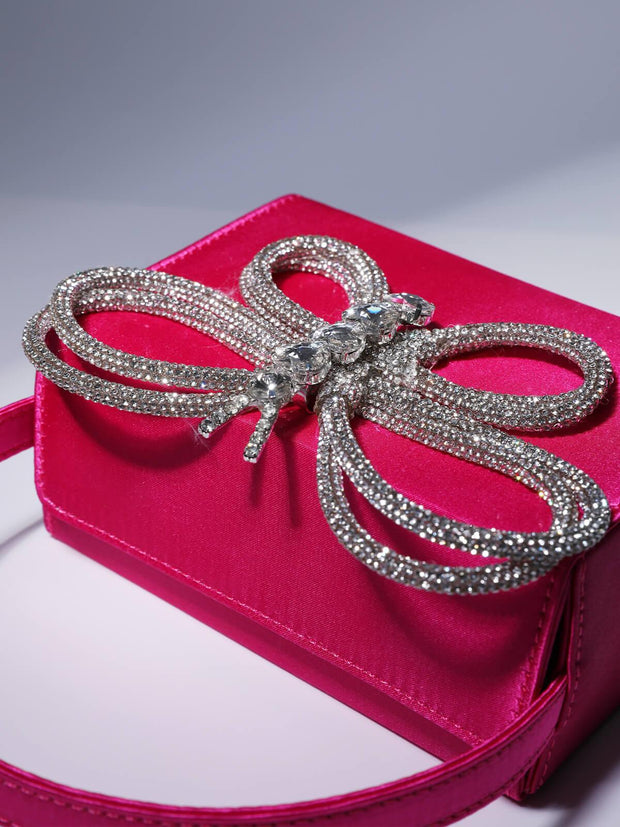 Fia Crystal Butterfly Clutch In Hot Pink