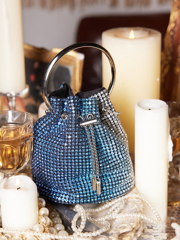 Frederica Rhinestone Bucket Bag In Blue