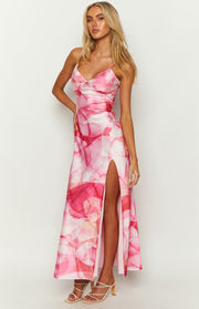 Lilie Pink Satin Print Maxi Dress