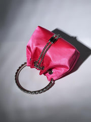 Mattea Satin Crystal Embellished Bucket Bag In Hot Pink