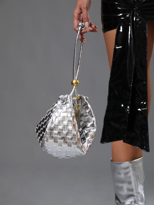 Midge Woven Drawstring Bag In Silver