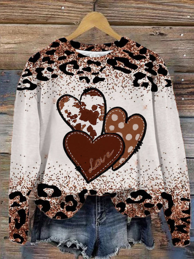 Women's Leopard Heart Print Top