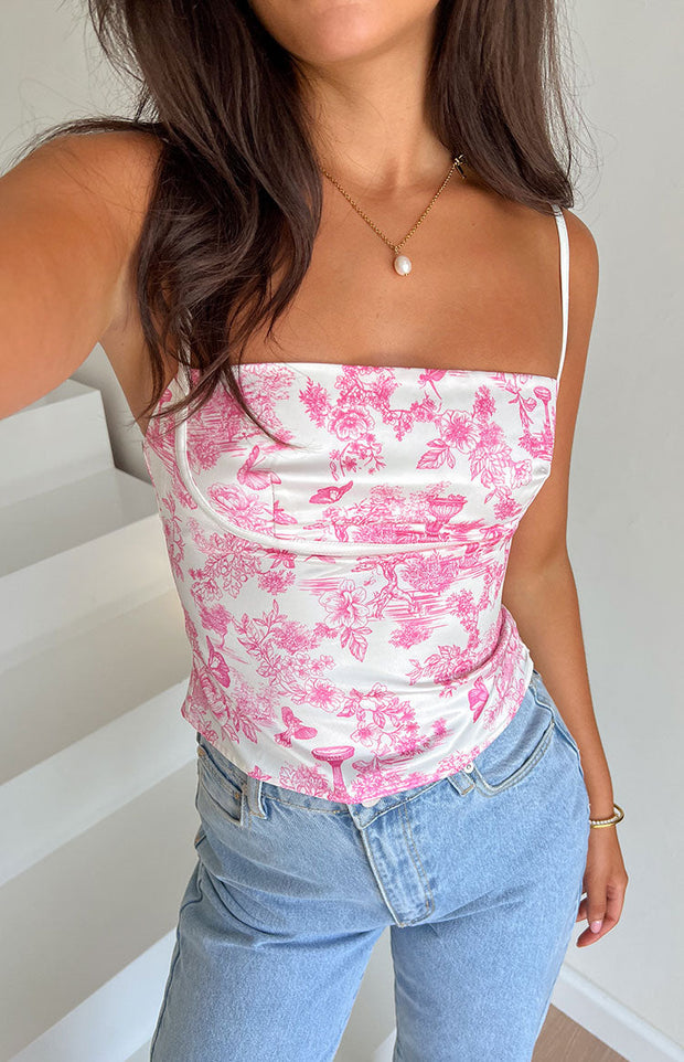 Tamra Pink Printed Low Back Top