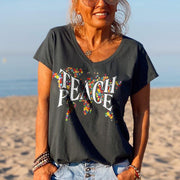 Peace special print V-neck T-shirt