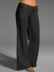 Cotton Linen Solid Color High Waist Wide Leg Pants