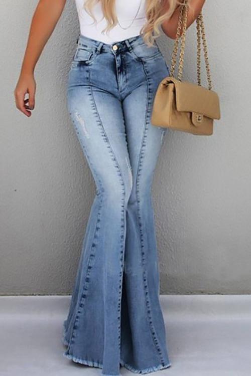 High Waist Ripped Slit Jeans