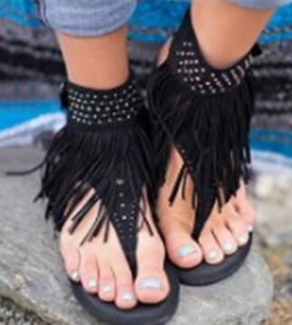 Tassel Open Toe Rhinestone Flip Flop Flat Sandals