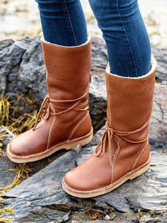 Comfortable Soft Lightweight Lace Up Chunky Heel Boots Footwear