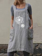 Dandelion Printed Cotton Linen Vest Dress