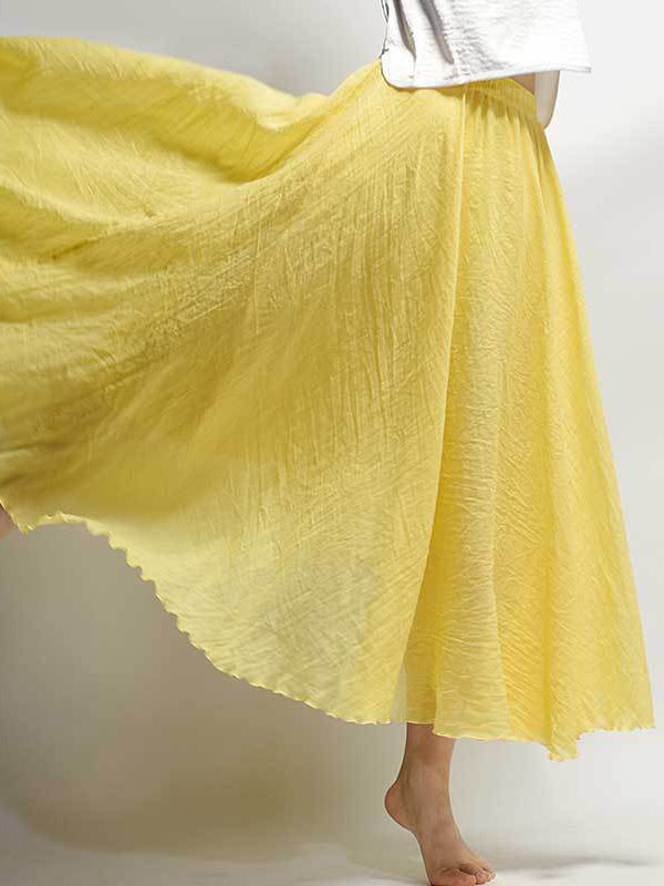 Casual A-Line Elastic Waist Solid Color Skirts