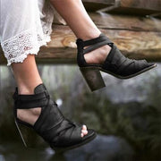 Vintage Buckle Strap Chunky Heel Sandals