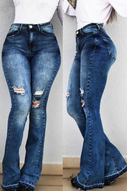 High Waist Ripped Slit Jeans