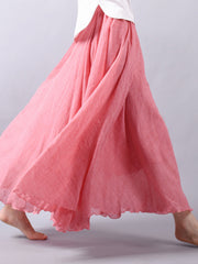 Casual A-Line Elastic Waist Solid Color Skirts