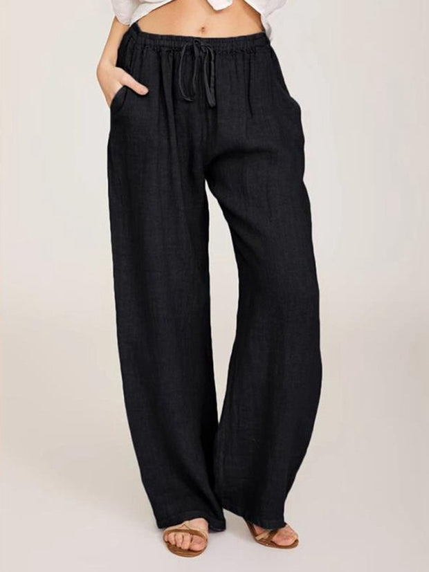 Women's Solid Cotton Linen Wide Leg Pants