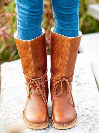 Comfortable Soft Lightweight Lace Up Chunky Heel Boots Footwear