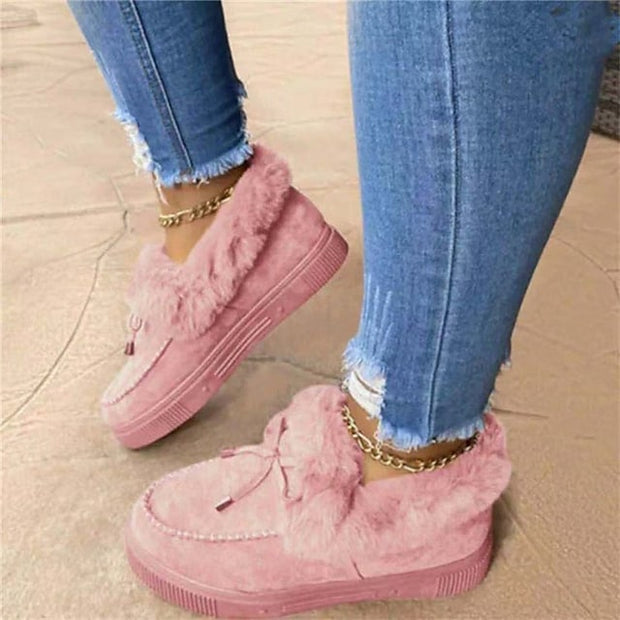 Bowknot Flat Heel Round Toe Sweet Daily Suede Loafer Winter Snow Ankle Boots