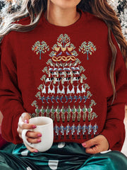 Twelve Days Of Christmas Red Printed Long Sleeve Casual Top